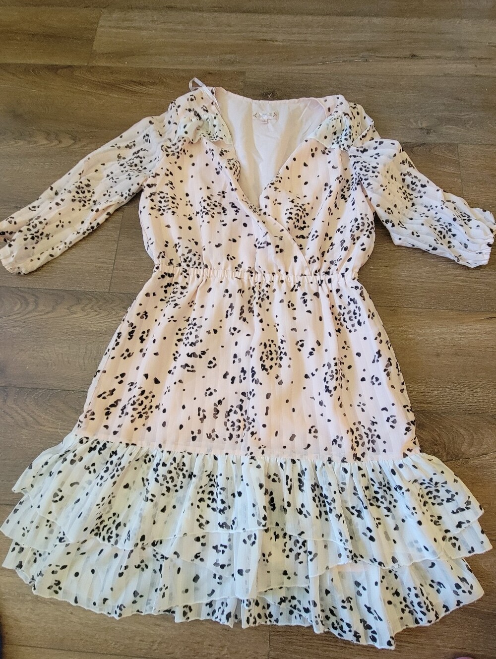 Nannette Light Pink Woman Leopard Print Ruffle Dress